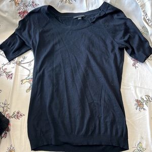 Light weight, navy blue sweater top with bow at neckline